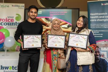 A picture of three Healthwatch Barking and Dagenham volunteers